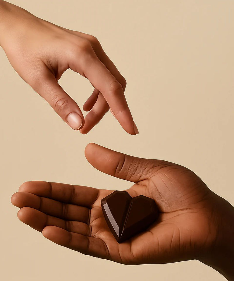 Dark chocolate pieces with cocoa beans and healthy snacks for gut health