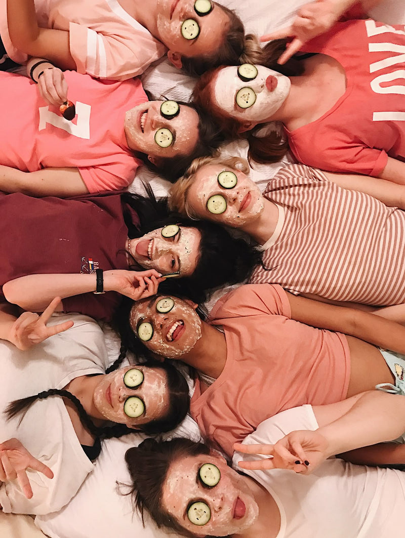 Galentine’s Day self-care setup with skincare, journals, and herbal drinks